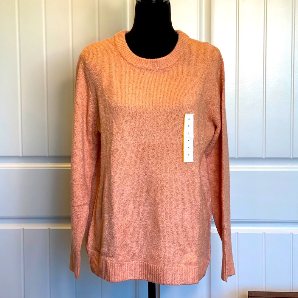 New!  Soft Peach Knitted Scoop Neck Sweater